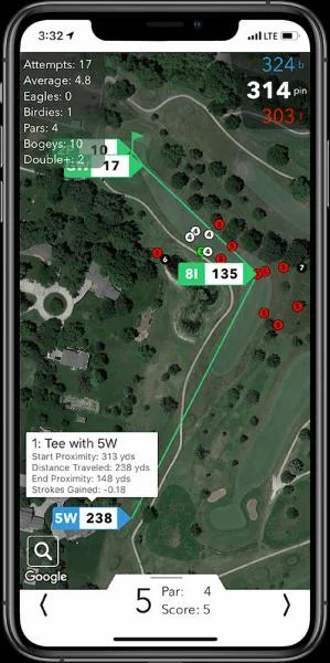 App preview of a course map with distances