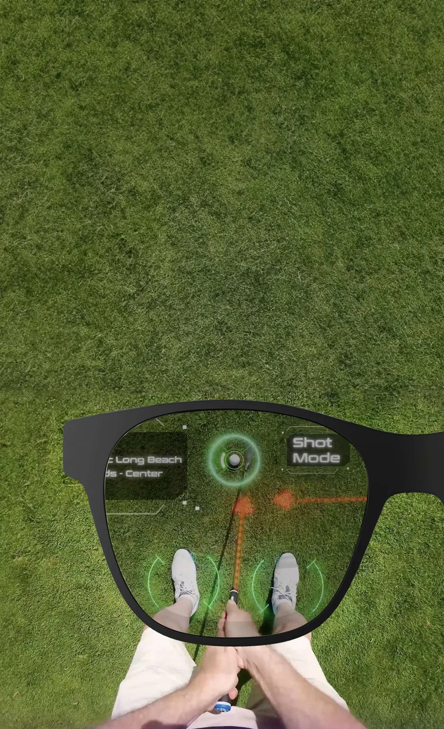 Concept rendering of the glasses view looking down at a golfer’s stance